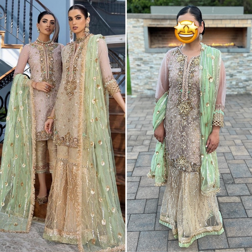 Khuda Baksh | Rose Gold Mint Sharara